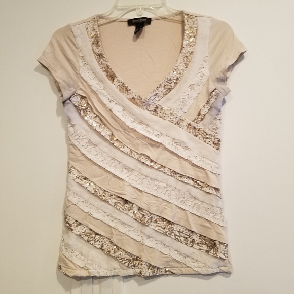 WHBM Cream Lace V Neck Top XS - Picture 1 of 4
